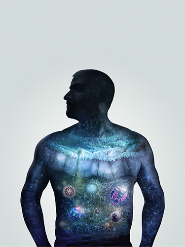immagine uomo stilizzato con virus e malattie respiratorie