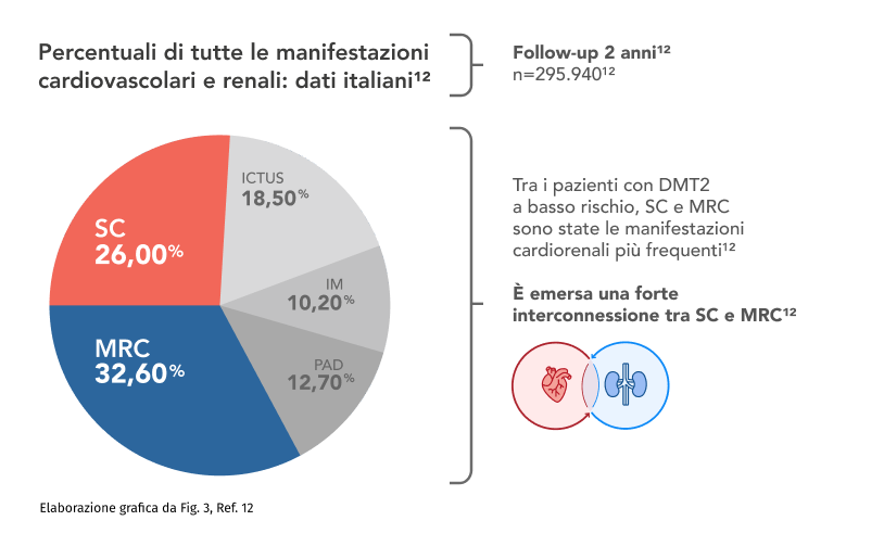 diagramma a torta delle percentuali di tutte le manifestazioni cardiovascolari e renali in Italia