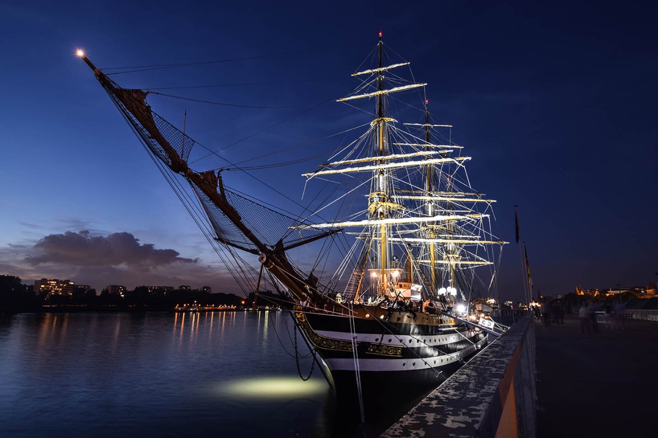 Historic Sailing Ship / Tall Ship Amerigo Vespucci lit up at dusk; Shutterstock ID 1382282222; Numero_D'Ordine: -; Progetto/Lavoro: -; Cliente: -; Other: -