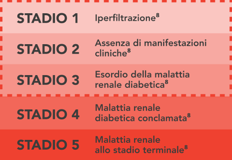 descrizione dei 5 stadi della nefropatia diabetica