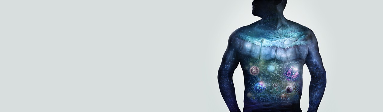 immagine uomo stilizzato con virus e malattie respiratorie